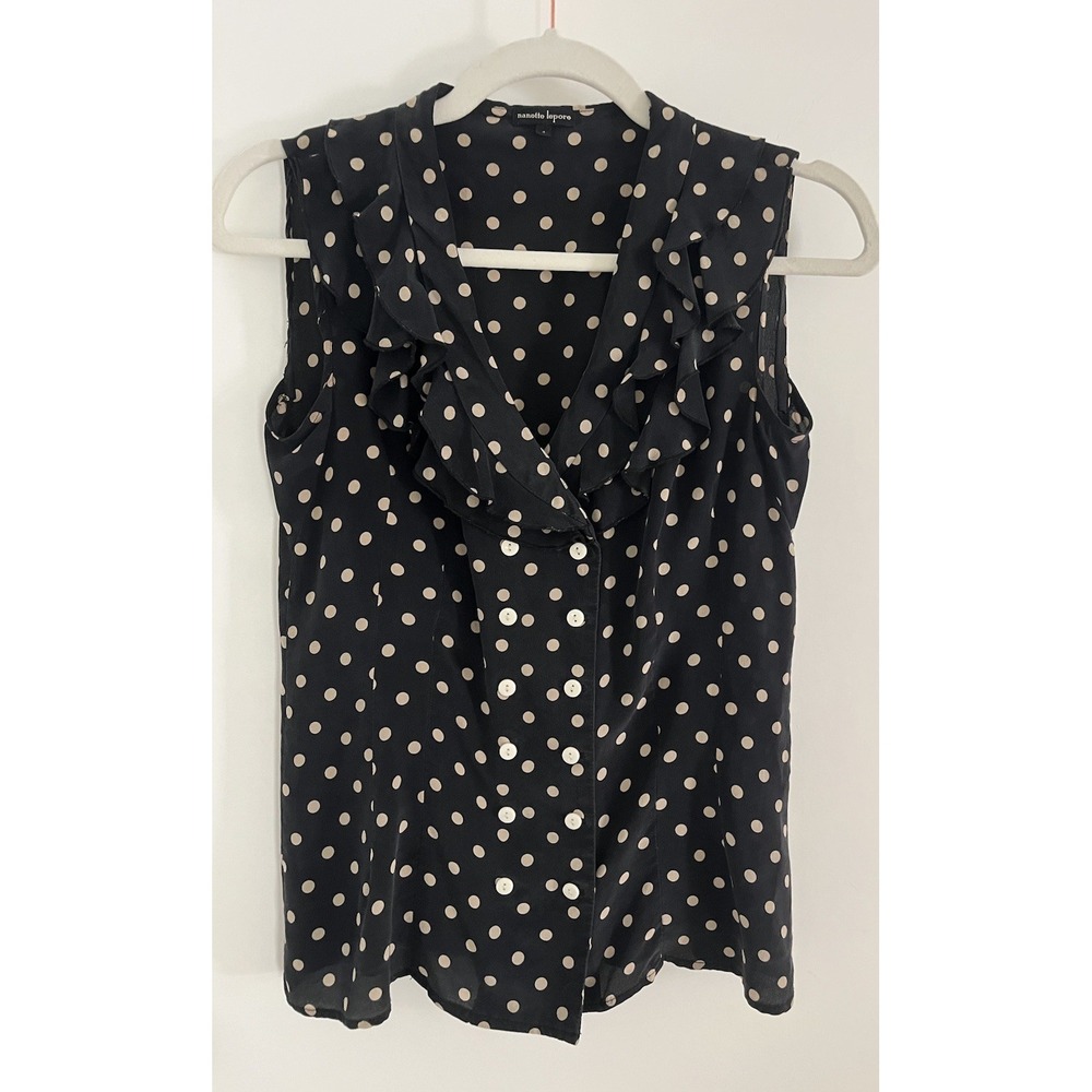 Nanette Lepore Double Breasted! Polka Dot Sleeveless Blouse Sz 4 Small Silk wome - Picture 4 of 11